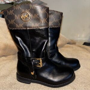 Michael Kors Black and Brown Girls Logo-Trim Mid-Calf Boots